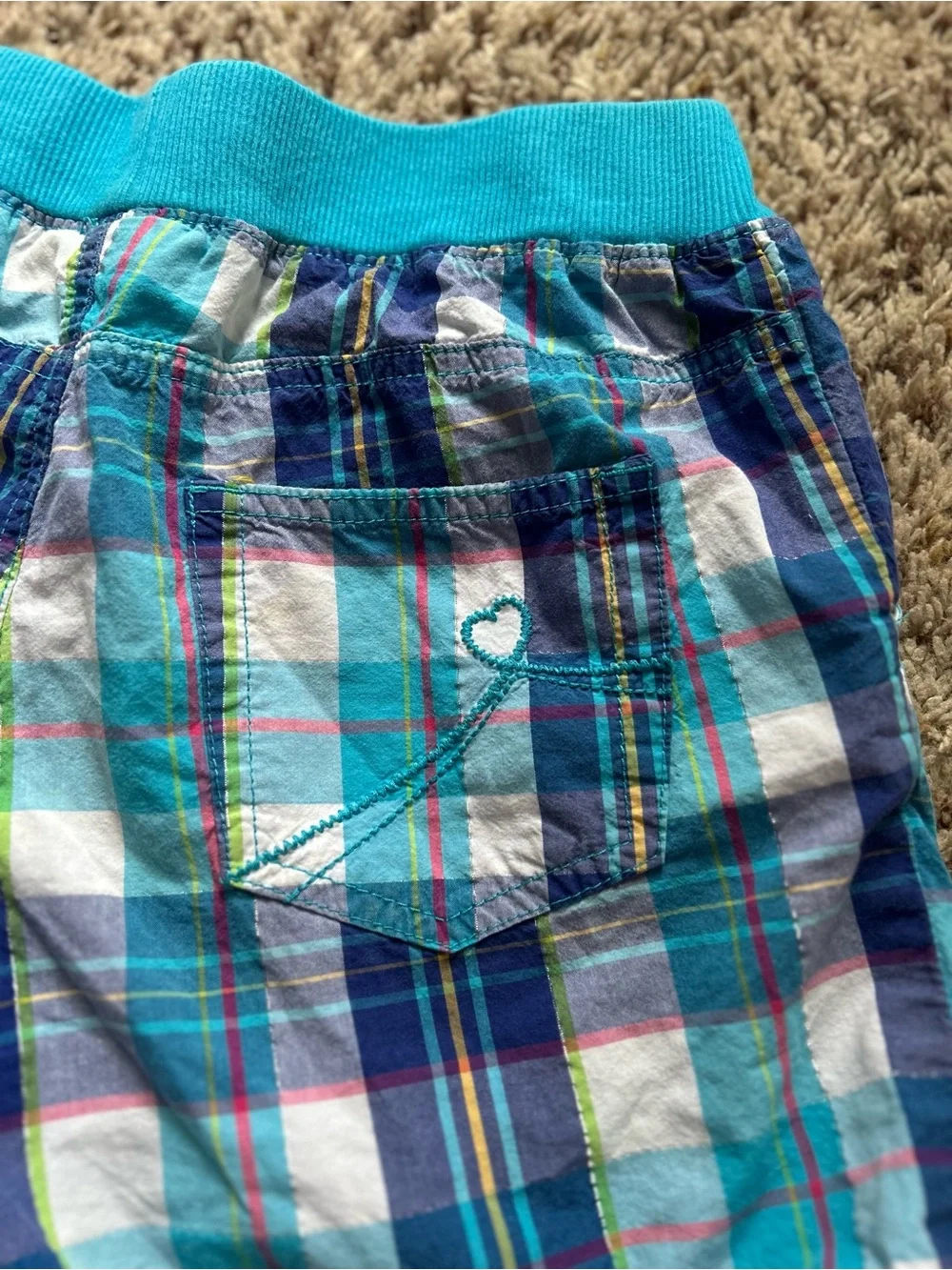 🆕The Children's Place Turquoise & Navy Plaid Girls' Shorts